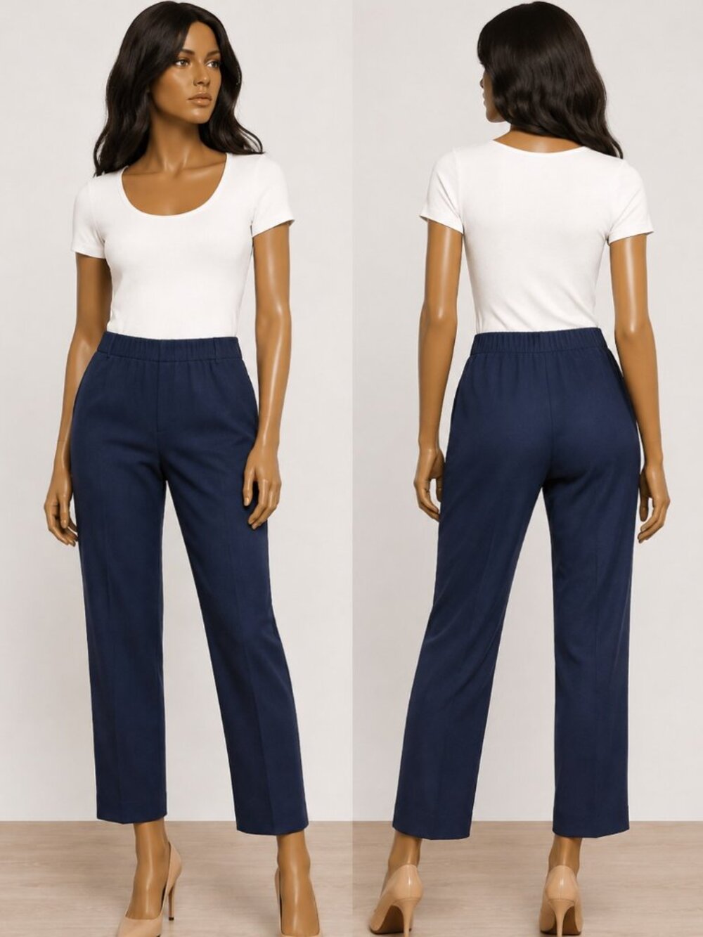 Chico's Women's Fashion Navy Blue Pull -on Stretch Pants Size 16 Casual Pants